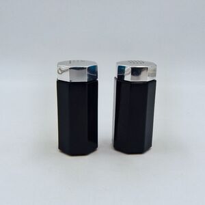 Arcoroc Octime Salt Pepper Shaker Set Black Glass France Geometric Octagon MCM